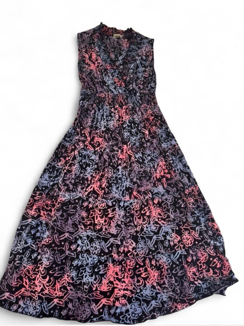 Vintage Violet Floral Print Midi Dress